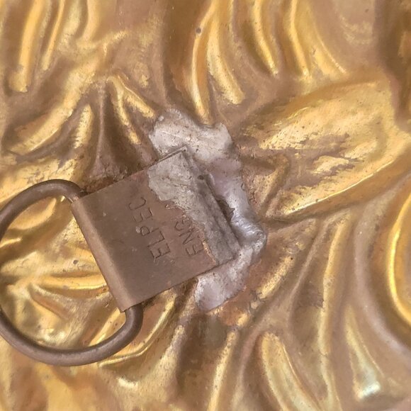 Vintage Elpec England Brass Wall Plaques With Fruit Embossing 11" Diameter Set O - Picture 5 of 6